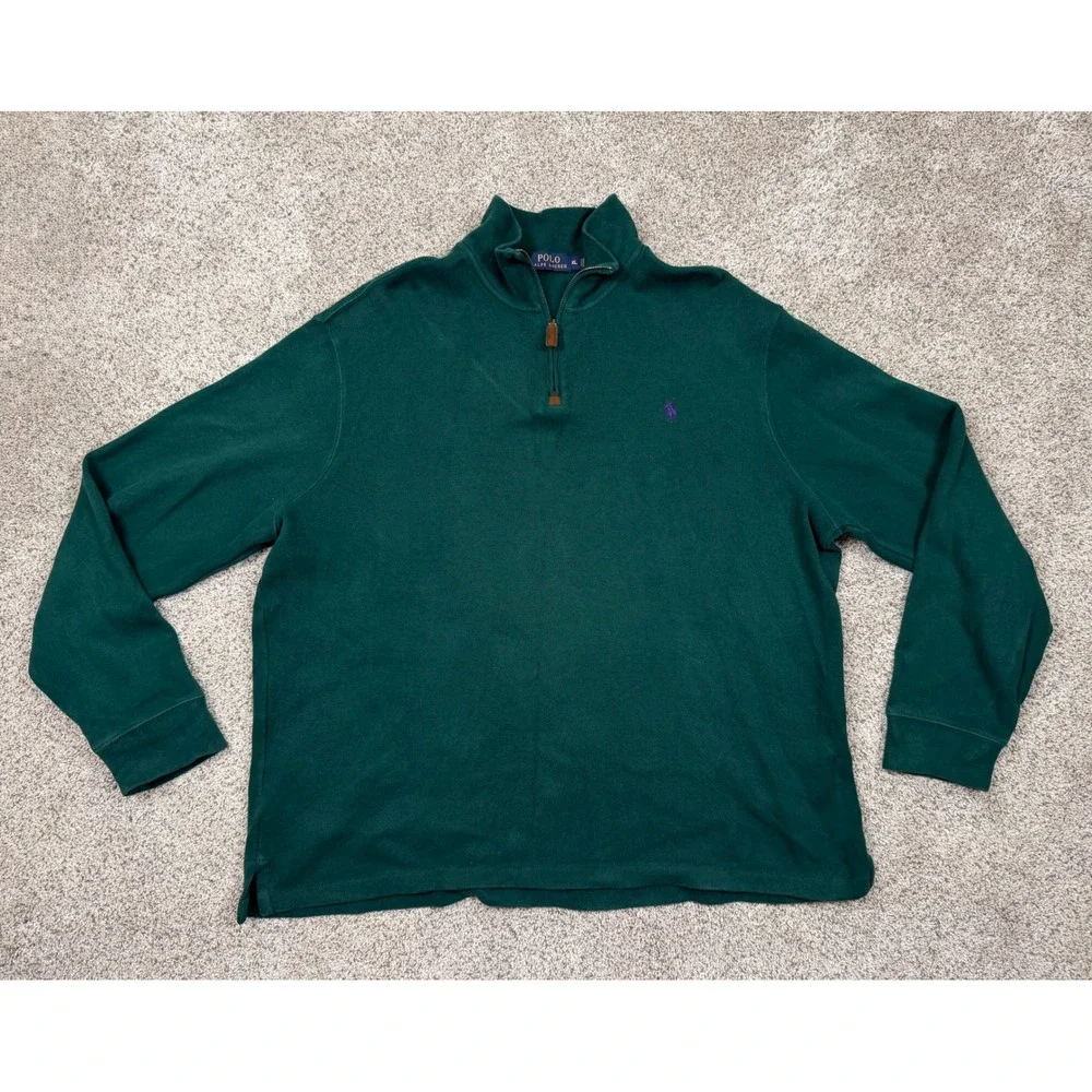 Polo Ralph‎ Lauren Mens XL Forest Green 1/4 Zip Pullover Sweater Purple Pony